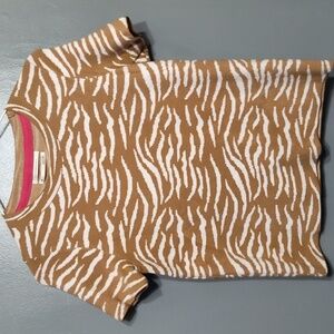 Anthropologie Evanna Tan White Zebra Short Sleeve Knit Sweater Tee Top Large